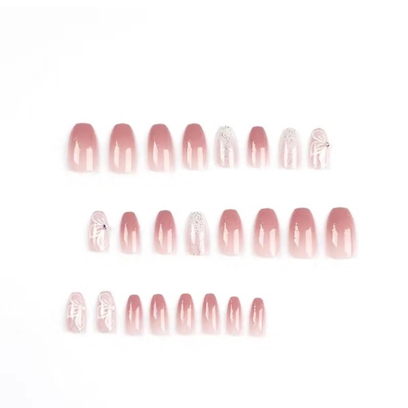 🆕 Glitter Butterfly Acrylic Coffin Fake Press On Nail Tips Medium Square BNIB - Picture 4 of 7